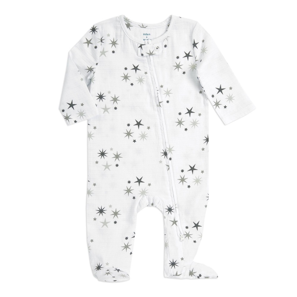Aden + Anais Muslin Gray Star Print Footie 3-6 Months